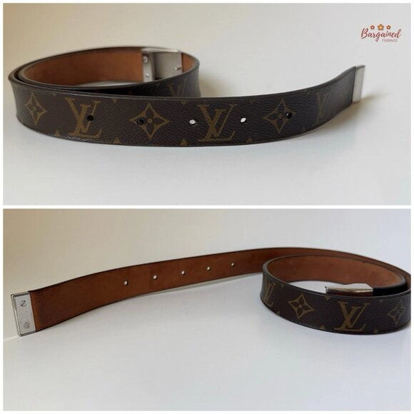 Authentic Louis Vuitton Brown Monogram Canvas Ceinture Silver Buckle Belt 80/32 - Picture 11 of 13